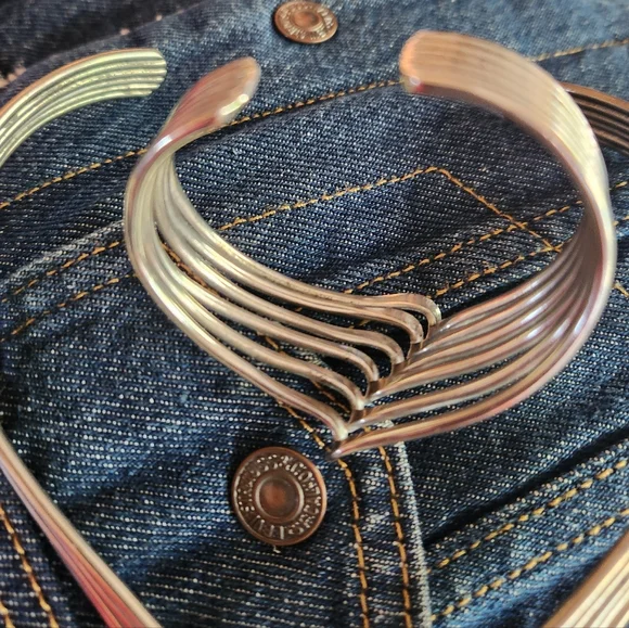 VTG 70's THE WAVE Silver Choker 14" Modernist Boho Neck 7" Wrist Cuff Set - Picture 6 of 8